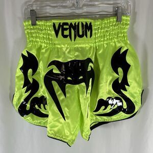 New Venum Bangkok Inferno Muay Thai Shorts Men's Large Neon Yellow Pull On 6" In